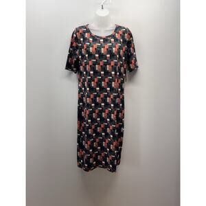 LulaRoe Julia Fitted Sheath Dress Black Orange White Women’s Size Large NWT